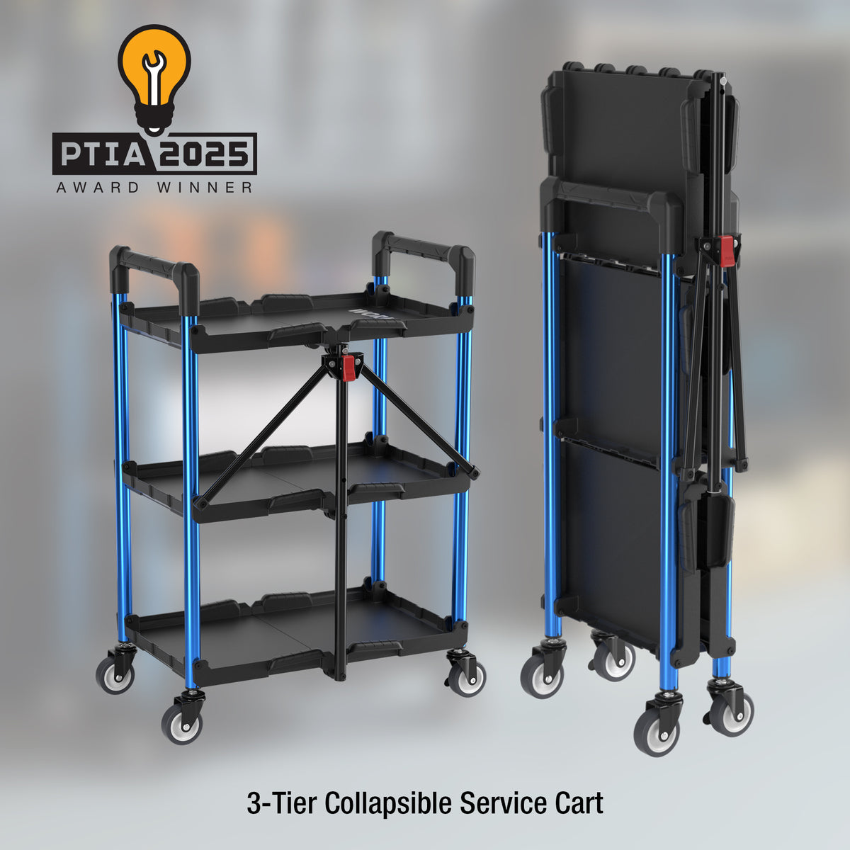 WORKPRO 3-Tier Collapsible Service Cart with Wheels, 210 LBS (No Assembly Required)