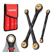 WORKPRO 3-Piece 4-in-1 reversible ratcheting wrench set with storage bag, innovation and secure grip