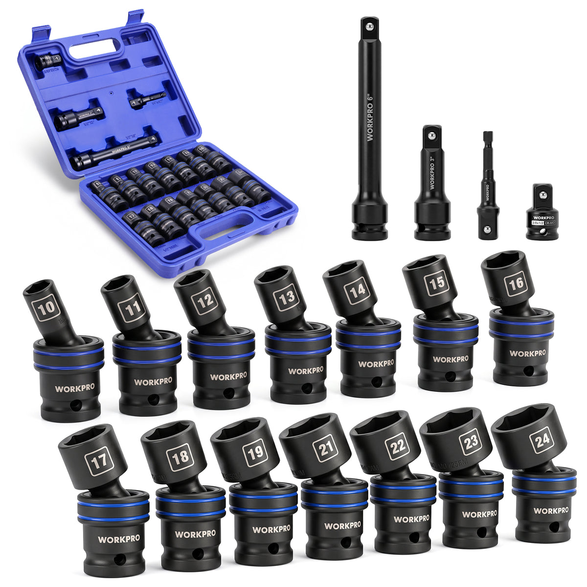 WORKPRO 18-Piece 1/2" Dr. Universal Impact Socket Set, Metric