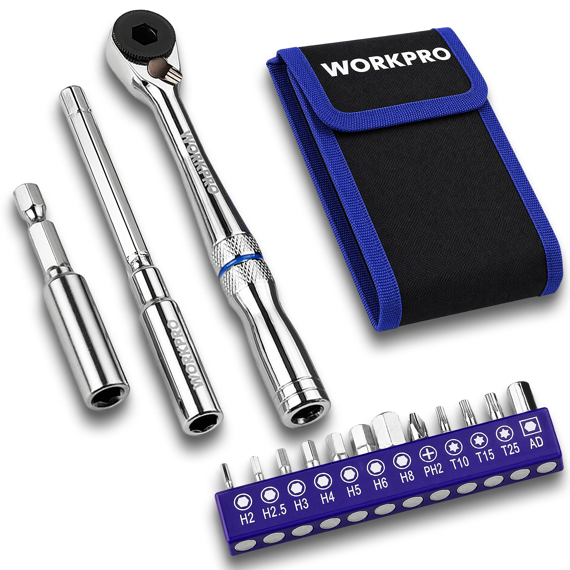 WORKPRO 15PC 1 4 inch mini ratchet set with extension bar and bits, innovation quality and durable secure