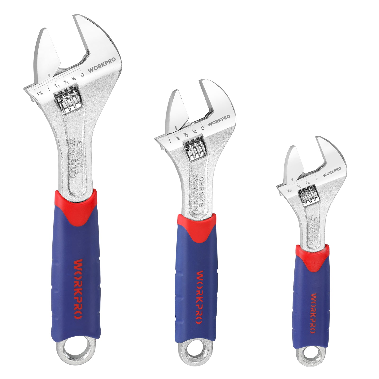WORKPRO 3 Pcs Adjustable Wrench Set with innovation, quality, and chrome vanadium steel construction