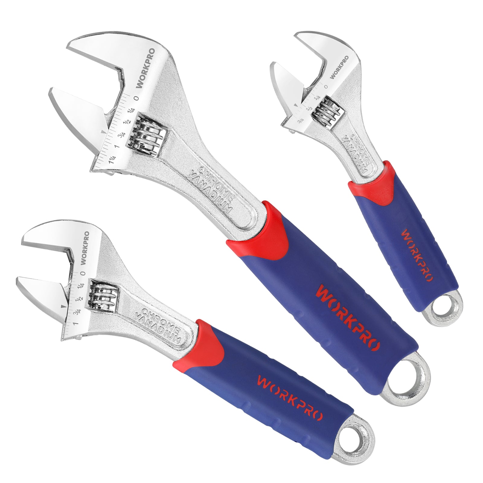 WORKPRO 3 Pcs Adjustable Wrench Set with innovation, quality, and durable chrome vanadium steel construction