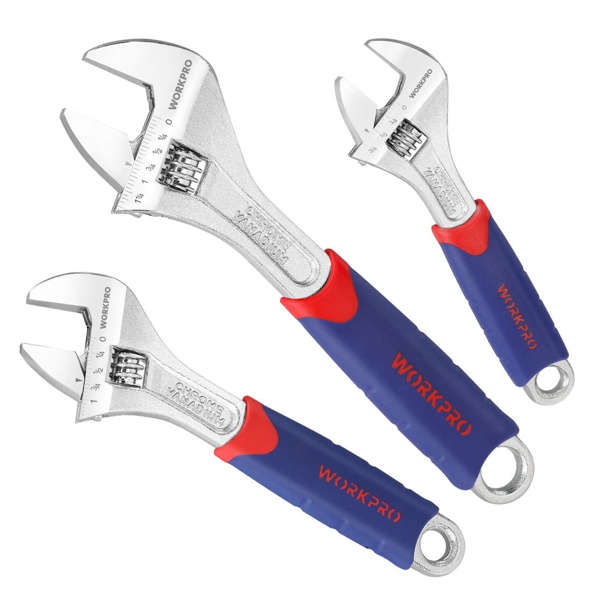 WORKPRO 3 Pcs Adjustable Wrench Set with innovation, quality, and durable chrome vanadium steel construction