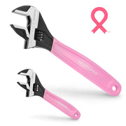 Pink and black adjustable wrench set, 6-inch and 10-inch with wide jaws