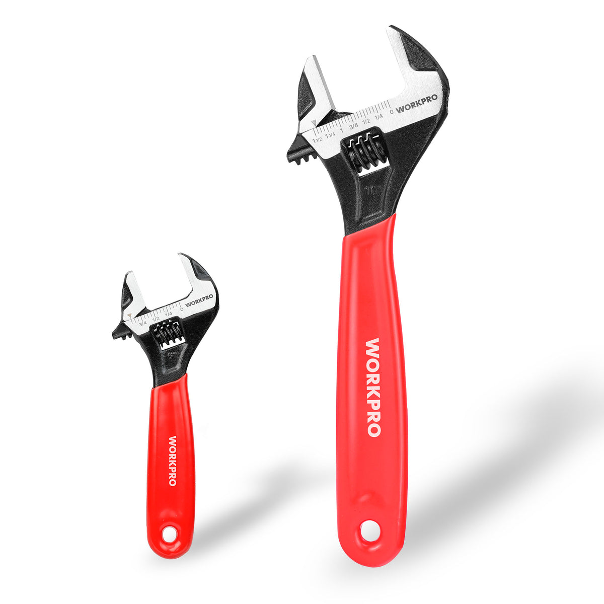 WORKPRO 2-Piece Adjustable Wrench Set, 6-Inch & 10-Inch Wide Jaw Wrenches
