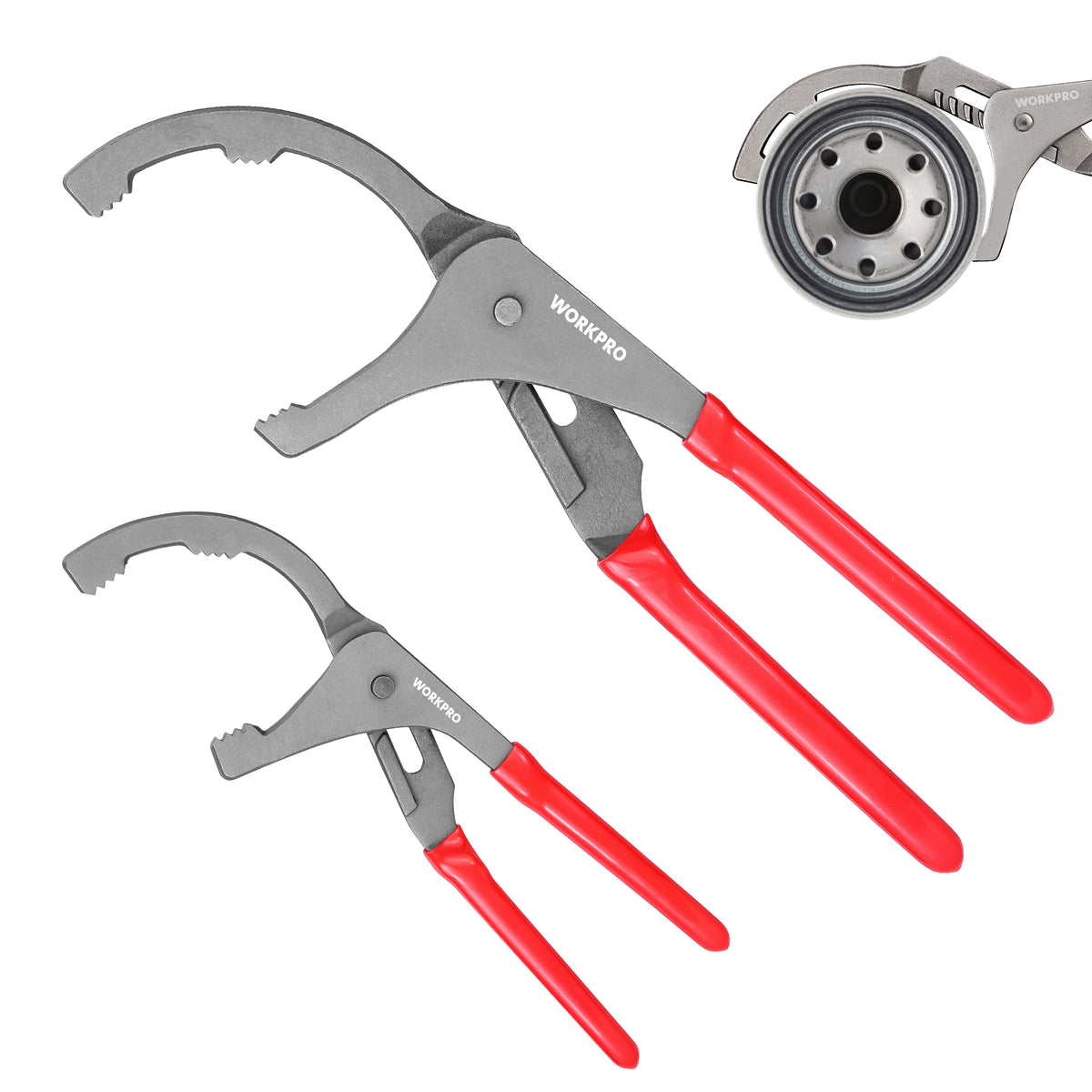WORKPRO Oil Filter Wrench Set, 9" & 12" Oil Filter Removal Pliers Tools, Red