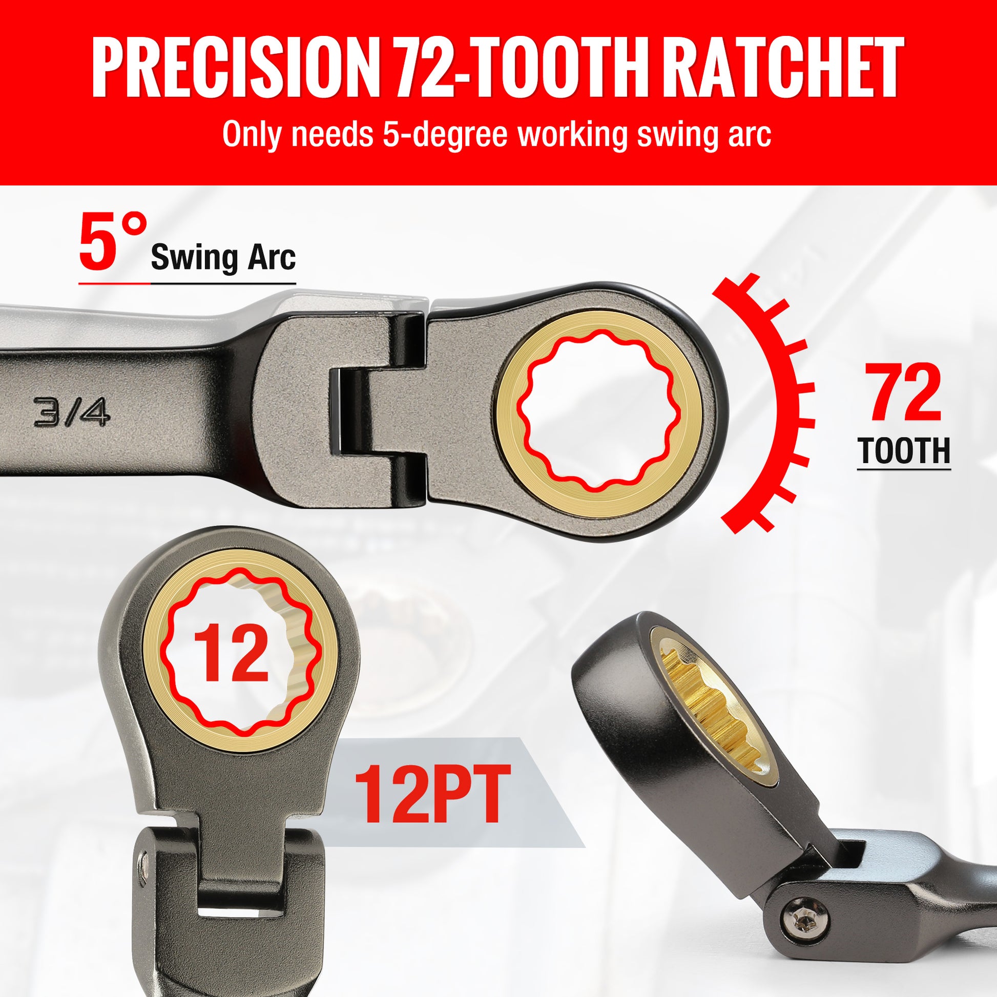 WORKPRO 8 Pcs Flex-Head Ratcheting Combination Wrench Set in silver with innovation, quality, secure grip