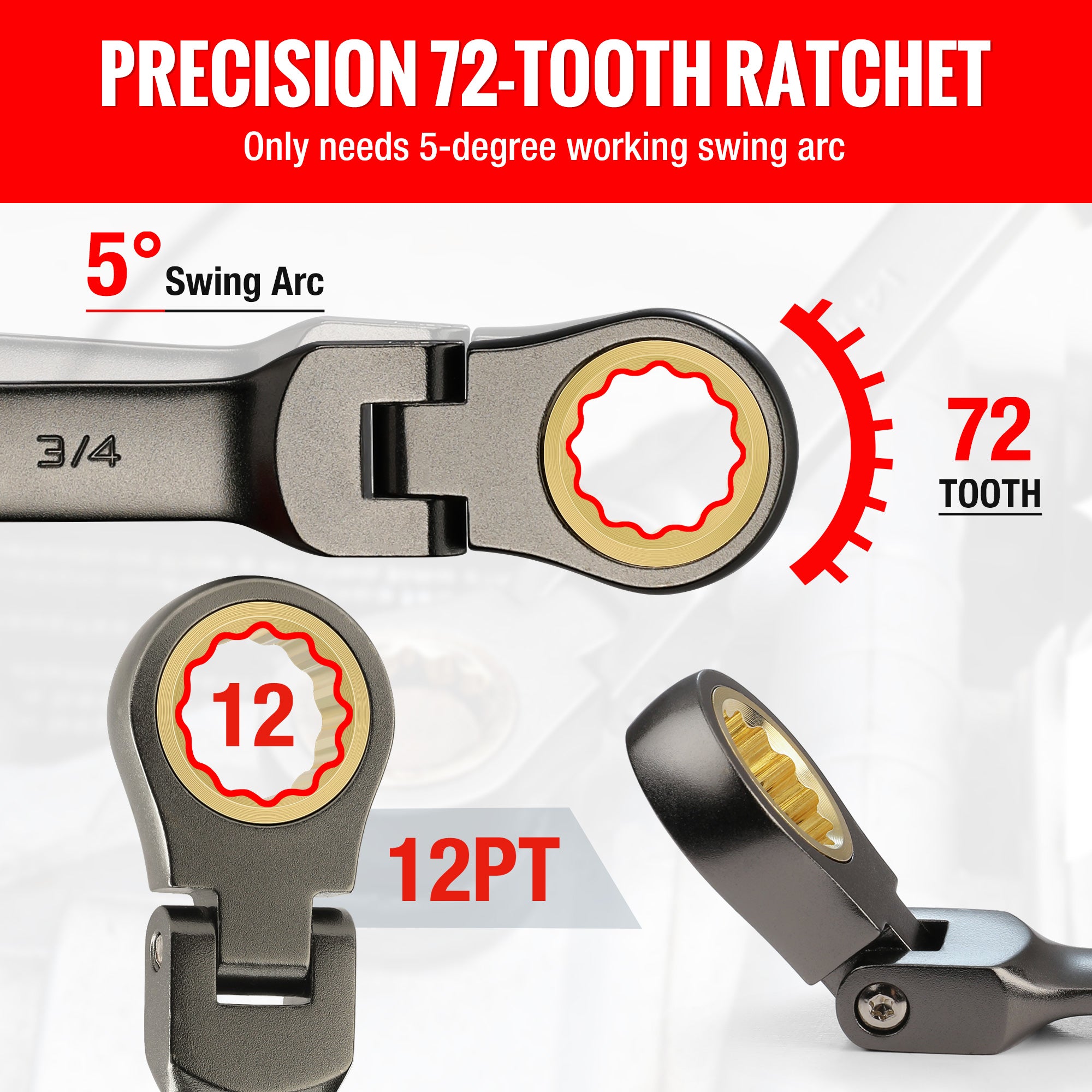WORKPRO 8 Pcs Flex-Head Ratcheting Combination Wrench Set in silver with innovation, quality, secure grip