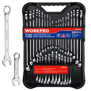 WORKPRO 32 Pcs SAE & Metric Combination 12 PT Regular and Stubby Wrench Set