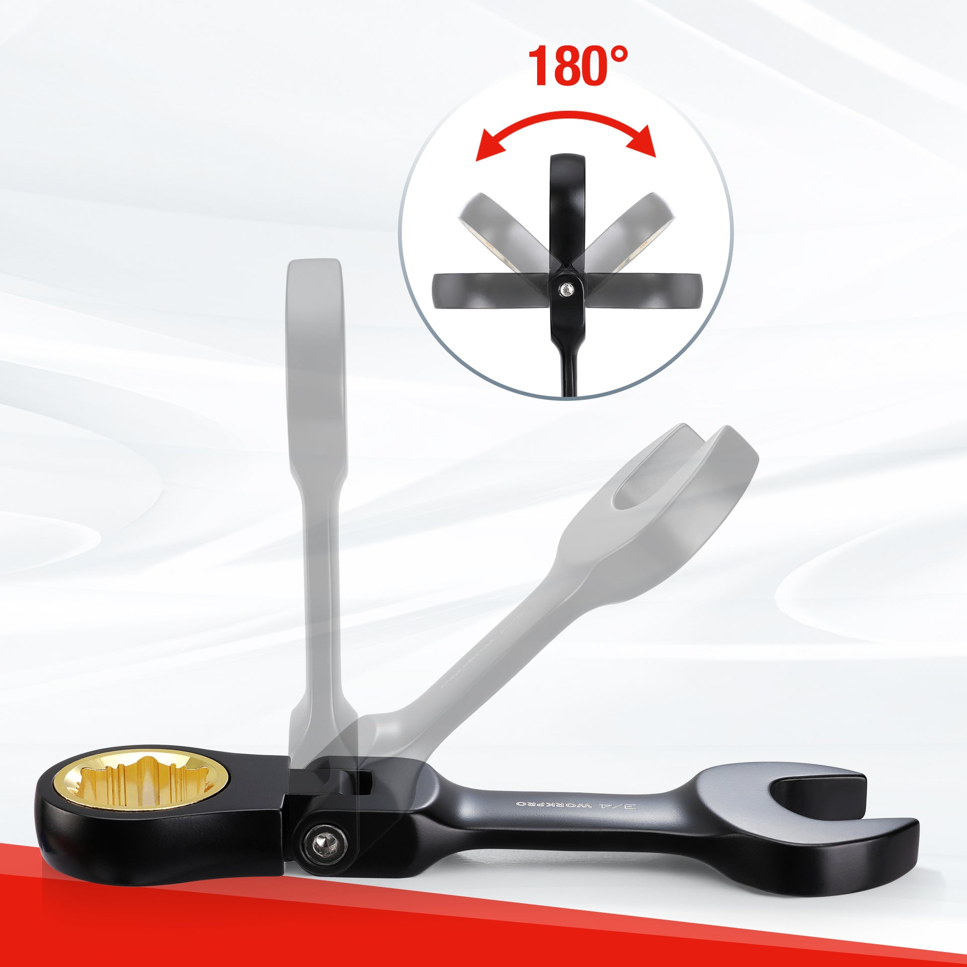 Stubby ratchet wrench head swivels 180 degrees