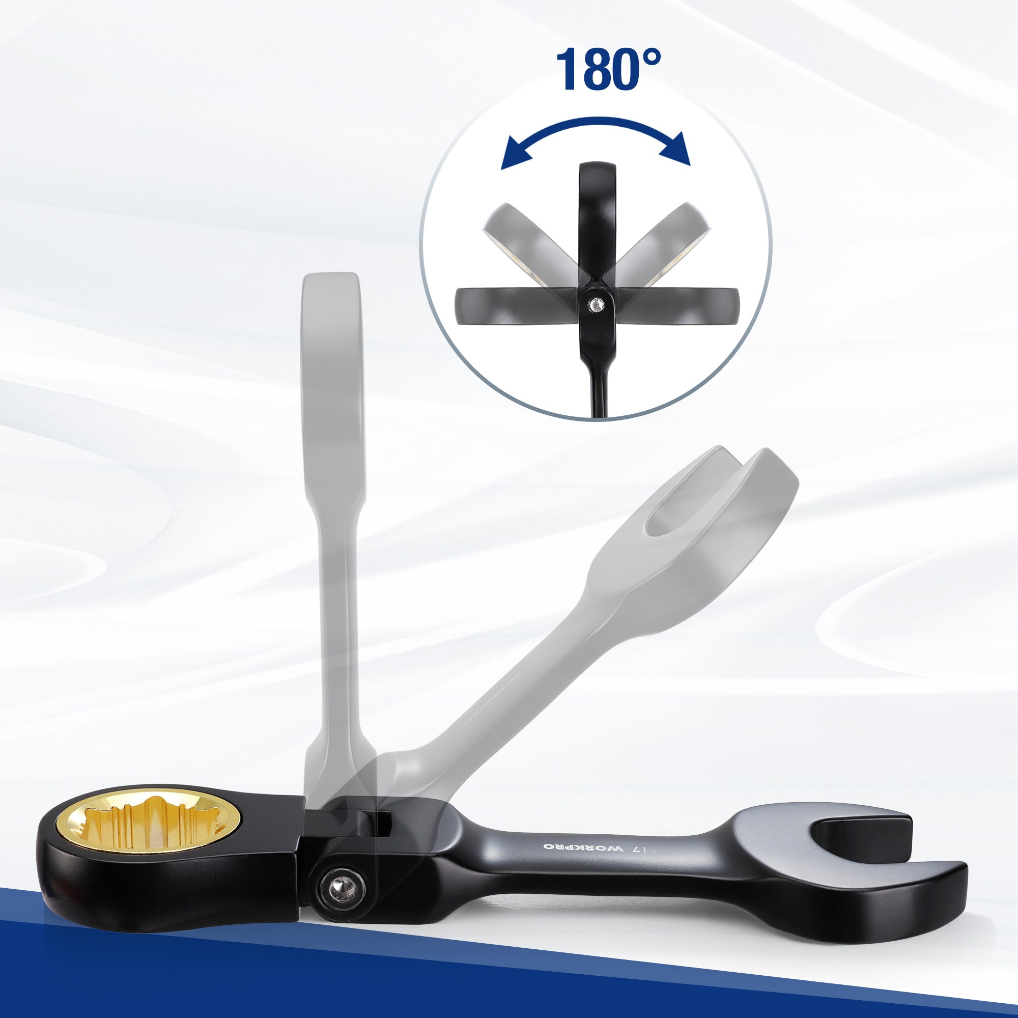 180° rotating stubby ratchet wrench shown from side angle