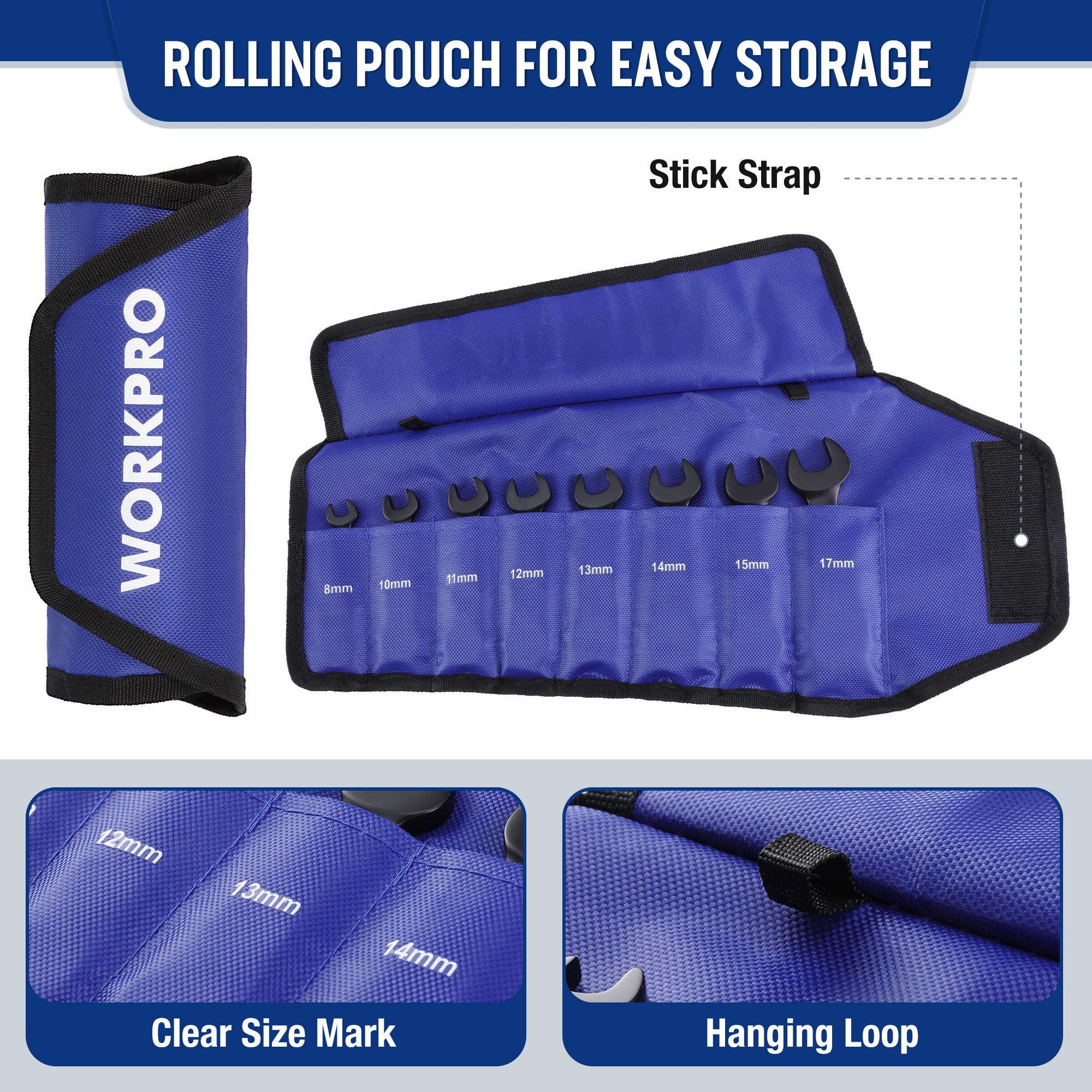 WORKPRO 8-Piece Flex-Head Stubby Anti-slip Ratcheting Wrench Set