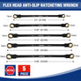 WORKPRO 5-piece Anti-Slip Double Box Extra Long Flex-Head Ratcheting Wrench Set with Rolling Pouch, Metric 8-19 mm
