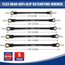 WORKPRO 5-piece Anti-Slip Double Box Extra Long Flex-Head Ratcheting Wrench Set with Rolling Pouch, Metric 8-19 mm