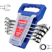 WORKPRO Ratcheting Wrench Set, Metric, 5-piece Ratcheting Combination Wrench Set, 10mm, 11mm, 13mm, 14mm, 15mm, 12-Point, CR-V Steel, with Organizer Rack