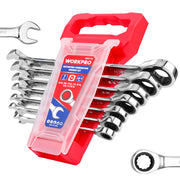 WORKPRO Ratcheting Wrench Set, SAE, 7-piece Ratcheting Combination Wrench Set, 5/16'', 3/8'', 7/16'', 1/2'', 9/16'', 5/8'', 18/16'', 12-Point, CR-V Steel, with Organizer Rack