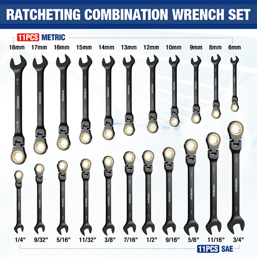 Wrench Set,Disen 13-Piece Flex-Head Ratcheting Wrench Set With Organizer Pouch 72 Tooth Flexible Combination Wrench Set Chrome Vanadium Steel With Inch Size 5