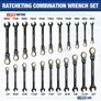WORKPRO 22-piece Regular/Flex-head Ratcheting Wrench Set Anti-Slip Tooth with Organizer Box, Metric 6-18mm & SAE 1/4-3/4"