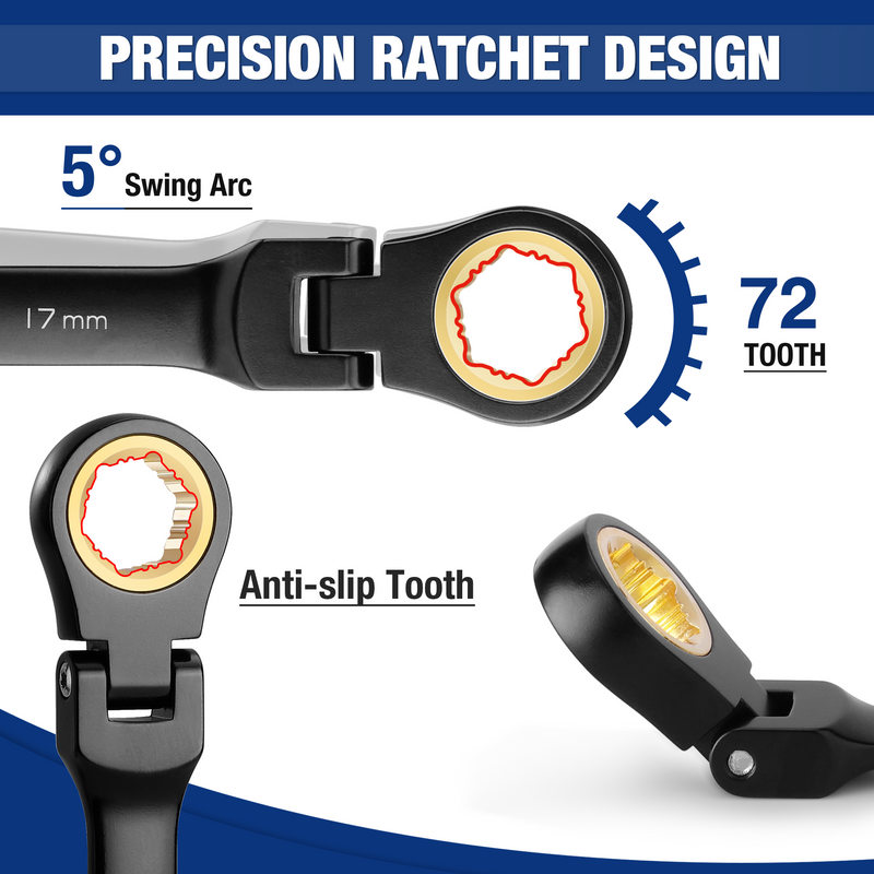 WORKPRO 22-piece Regular/Flex-head Ratcheting Wrench Set Anti-Slip Tooth with Organizer Box, Metric 6-18mm & SAE 1/4-3/4"