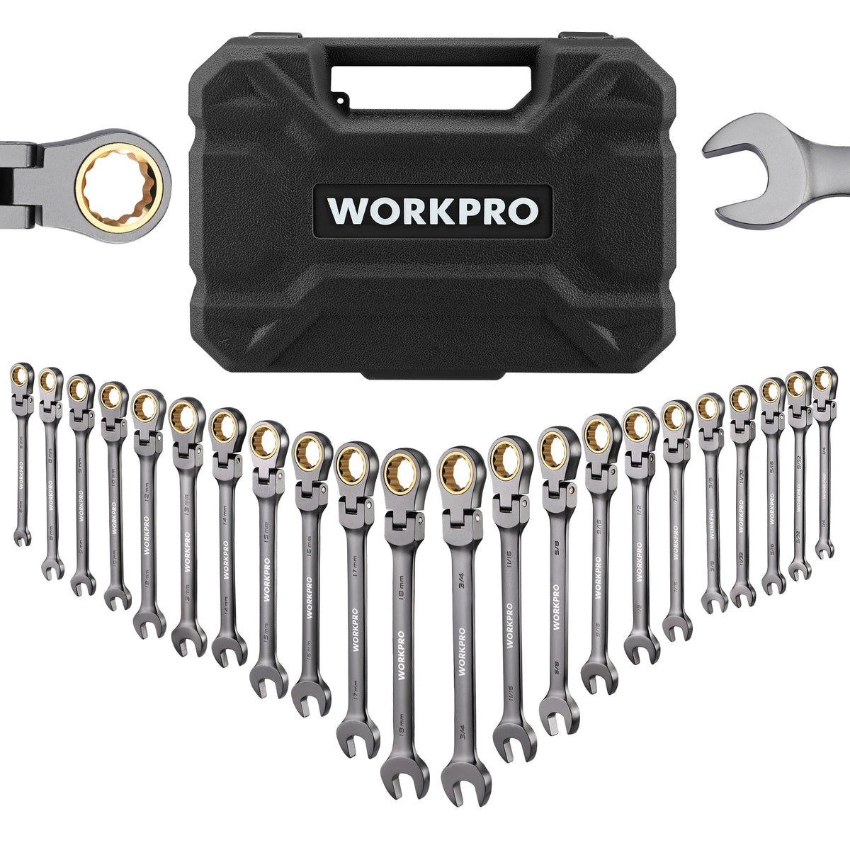 WORKPRO フレックスラチェットレンチ コ WORKPRO 22-Piece Ratcheting Wrench Set, Flex-Head Ratchet