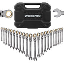 WORKPRO 22-Piece Regular/Flex-Head Ratcheting Wrench Set with Organizer Box, 72 Teeth, Metric 6-18mm & SAE 1/4-3/4"