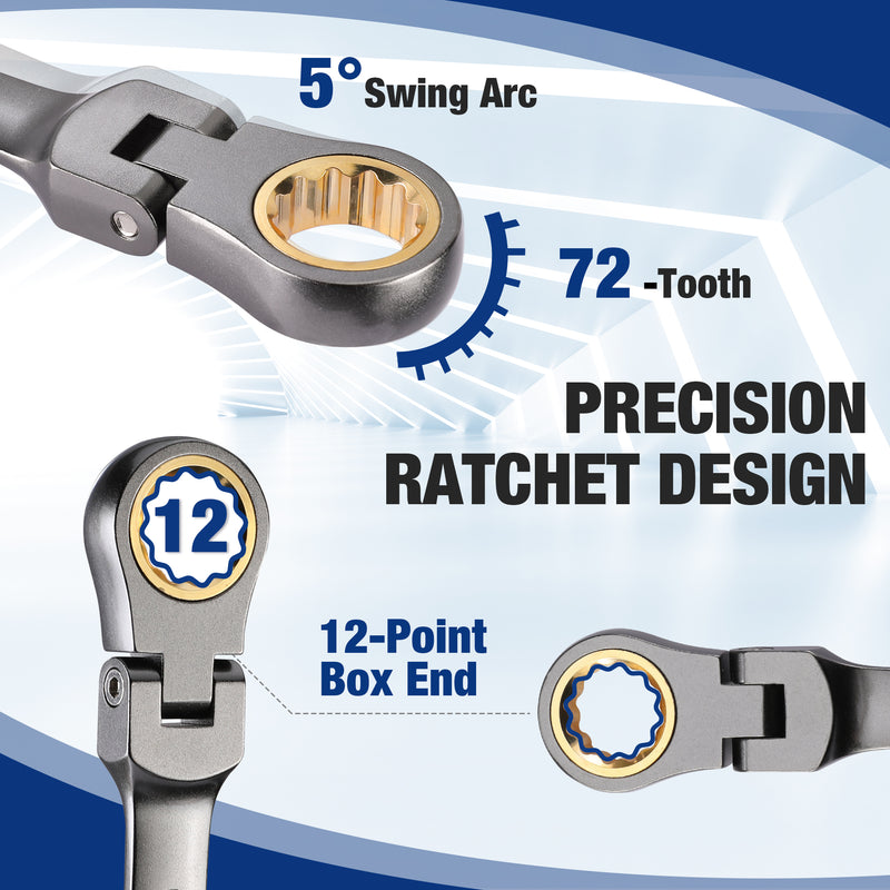 WORKPRO 22-Piece Regular/Flex-Head Ratcheting Wrench Set with Organizer Box, 72 Teeth, Metric 6-18mm & SAE 1/4-3/4"