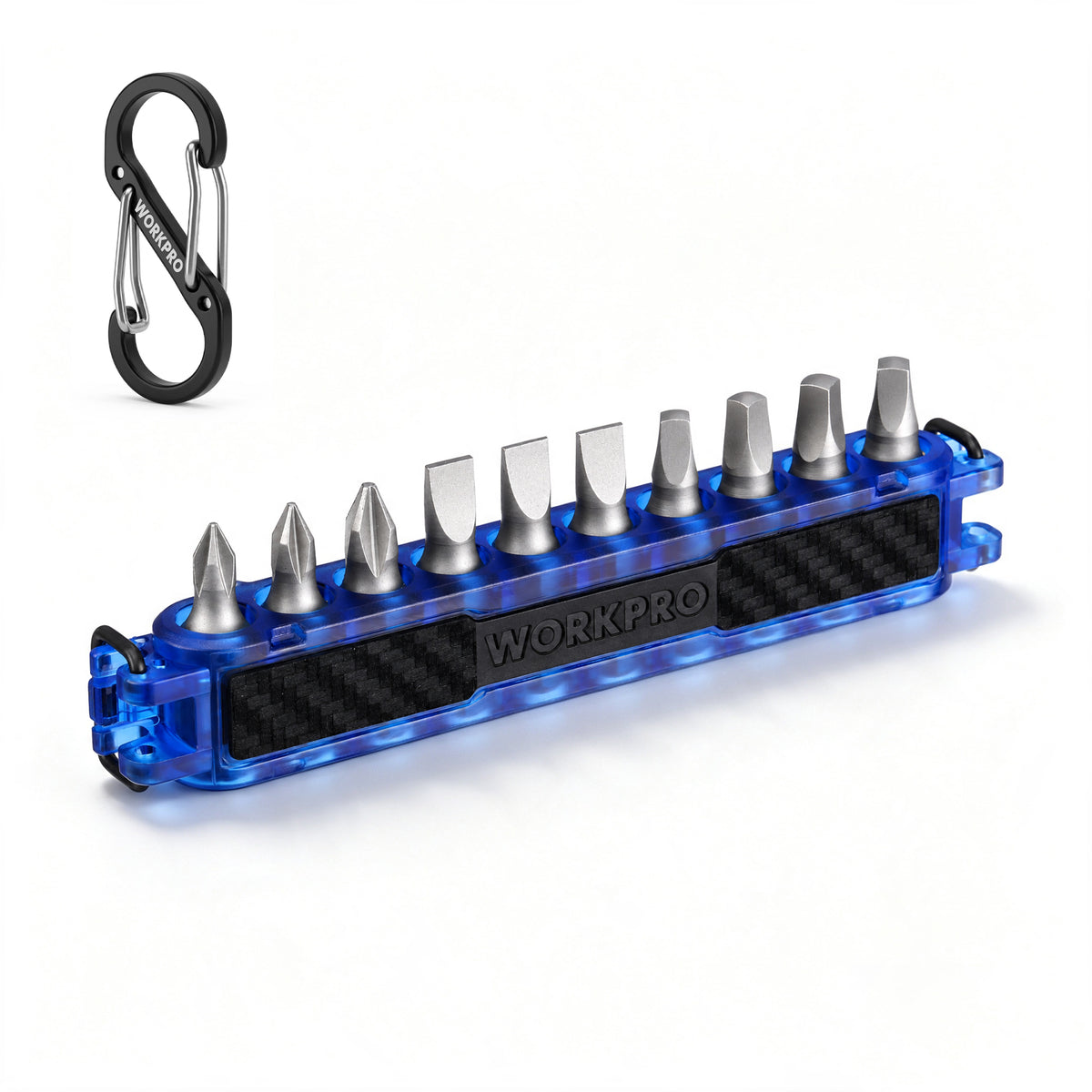 WORKPRO 1/4 in Hex Bit Holder, 10-Hole Bit Organizer with Carabiner