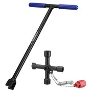 WORKPRO 17" Water Meter Key with 4 Way Utility Key, Heavy Duty Steel Water Shut Off Curb Key with Non-Slip T-Handle, Extended Reach Valve Tool for Outdoor Underground Water Valves