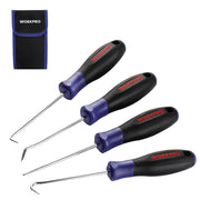 WORKPRO 4-Piece Precision Pick and Hook Set with Pouch, Angled Pick, Straight Pick, 90-degree Pick, Full Hook, Mini Pick Set Mechanic, Remove Small Fuses, Wire Plugs and "O" Rings, Gunsmith Tools