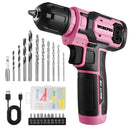 WORKPRO 8V Cordless Drill Driver Set with 53pcs Bit Set, 2.0Ah Electric Drill Kit with 3/8" Keyless Chuck - Pink Ribbon
