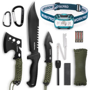WORKPRO Machete and Camping Hatchet Set with Sheath | Camping Axe, Fixed Blade Hunting Knives, Paracord Handle, Headlamp, Flint Included, Camping Survival Tool Set