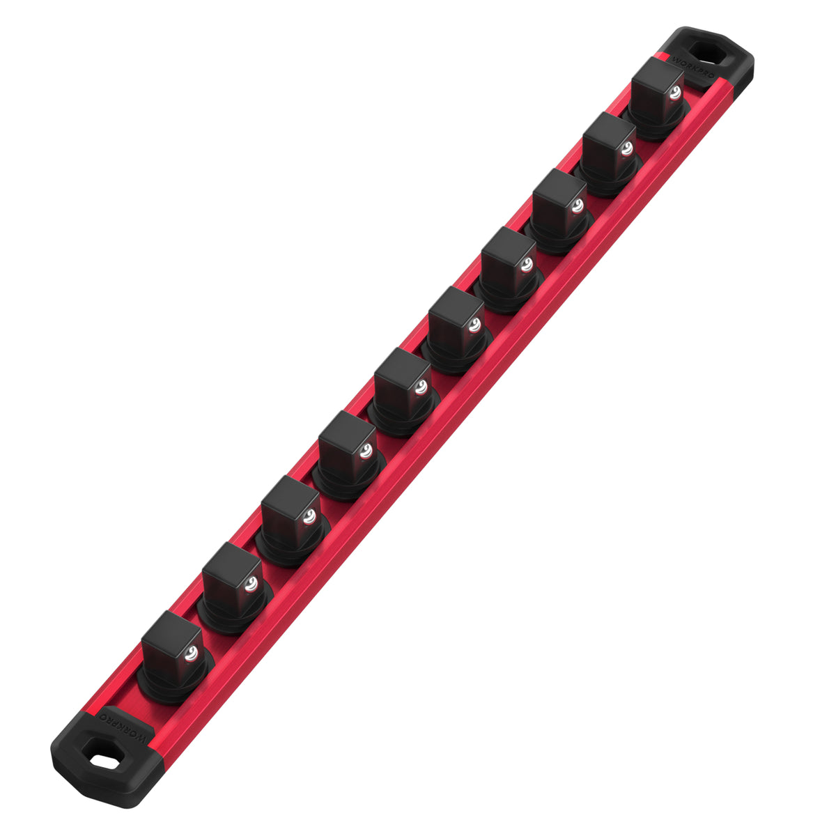 Workpro Magnetic Socket Organizer with red rail and black clips, innovation quality and secure durable storage