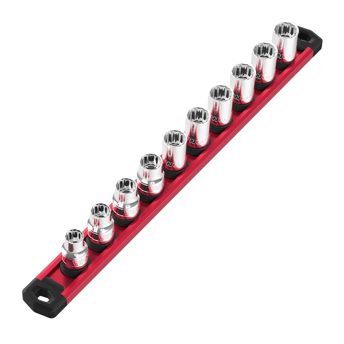 WORKPRO Magnetic Socket Organizer quality 1 2 inch drive aluminum alloy sockets rail with secure durable clips