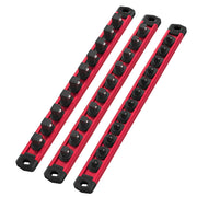 WORKPRO 3 Pcs Aluminum Alloy Magnetic Socket Organizer Set in red with spring loaded clips for garage tool organization