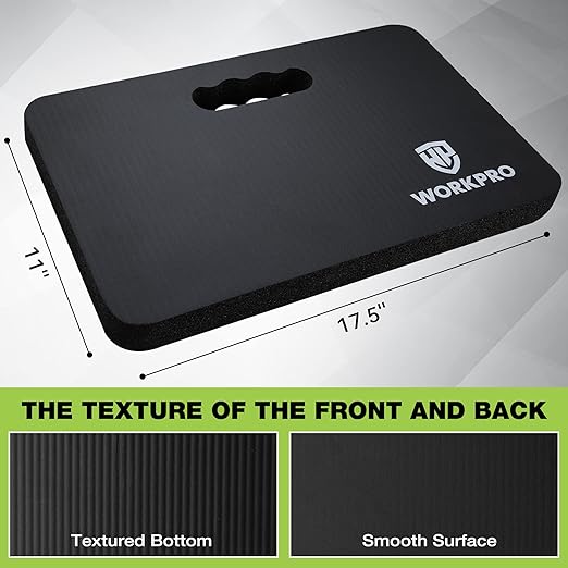Black kneeling pad with textured bottom and smooth top surface