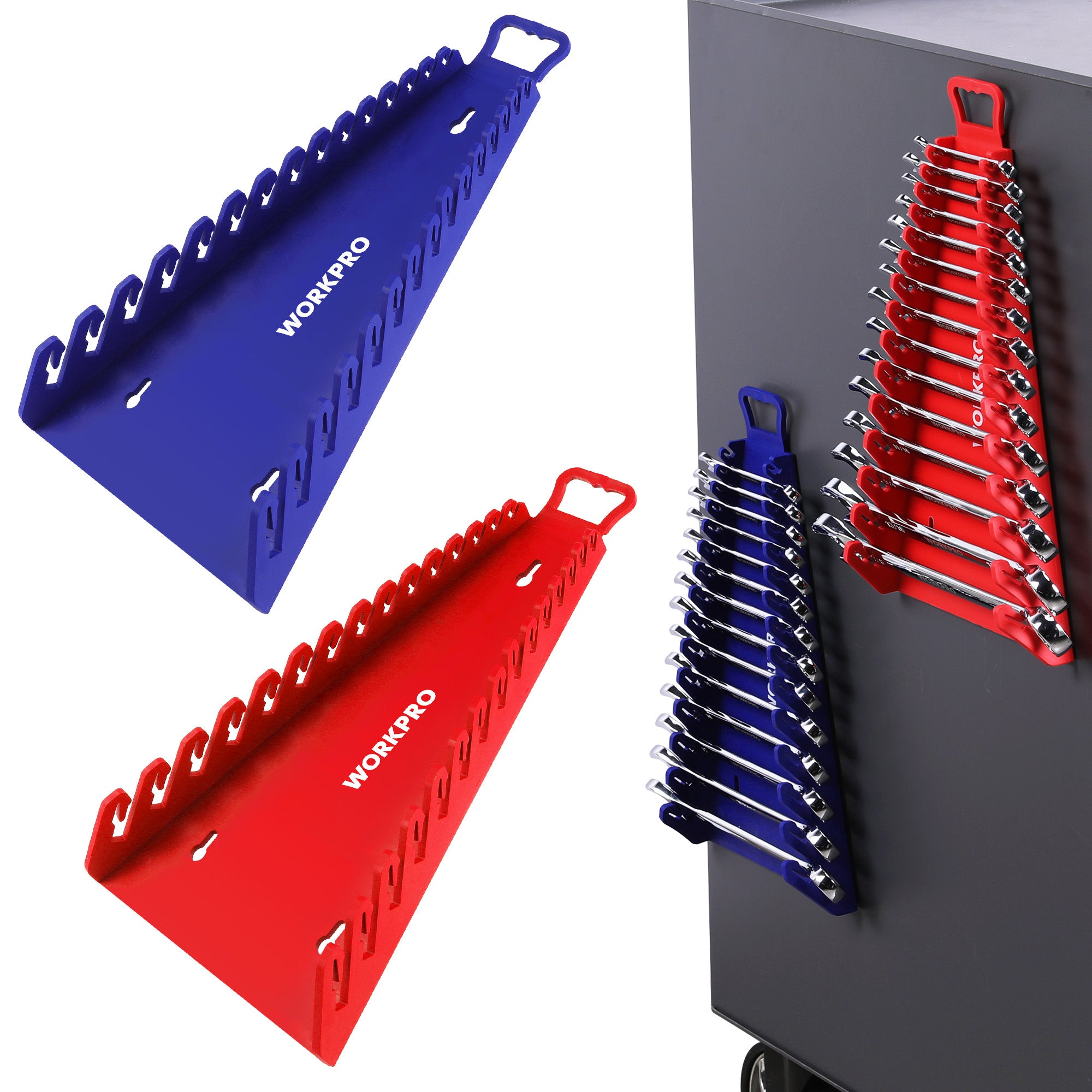 WORKPRO Magnetic Wrench Organizer with flexible grips, innovation quality and durable secure storage for tool boxes