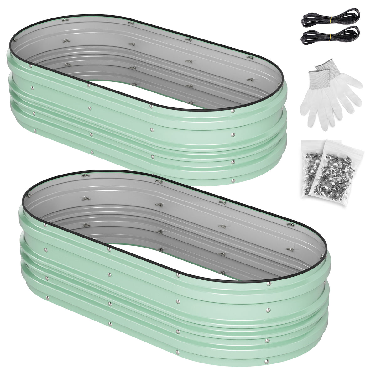 WORKPRO 4x2x1ft Galvanized Raised Garden Bed Set, Rust & Corrosion Protection, Easy Assembly, Safe Edge, Ideal for Vegetables & Flowers, Green, 2 Pcs