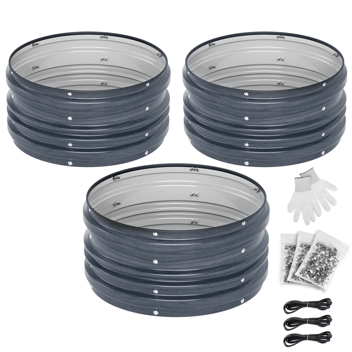 WORKPRO 3PK 2x2x1ft Outdoor Galvanized Raised Garden Bed Kit, Rust & Corrosion Protection, Easy Assembly, Safe Edge, Ideal for Vegetables & Flowers, Dark Gray