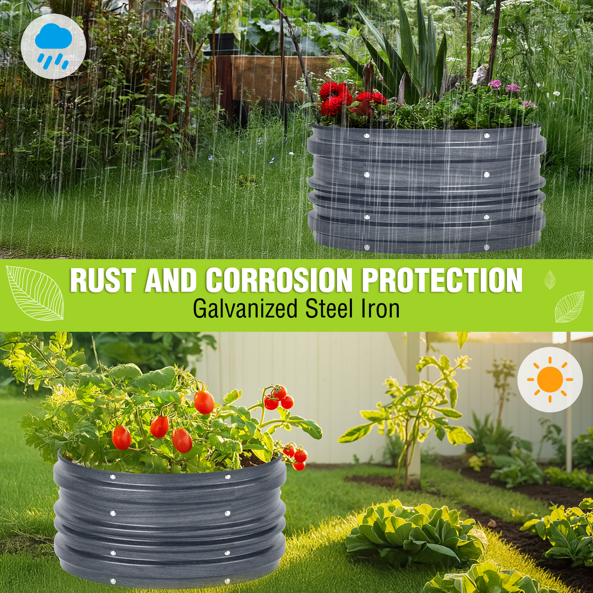 WORKPRO 3PK 2x2x1ft Outdoor Galvanized Raised Garden Bed Kit, Rust & Corrosion Protection, Easy Assembly, Safe Edge, Ideal for Vegetables & Flowers, Dark Gray