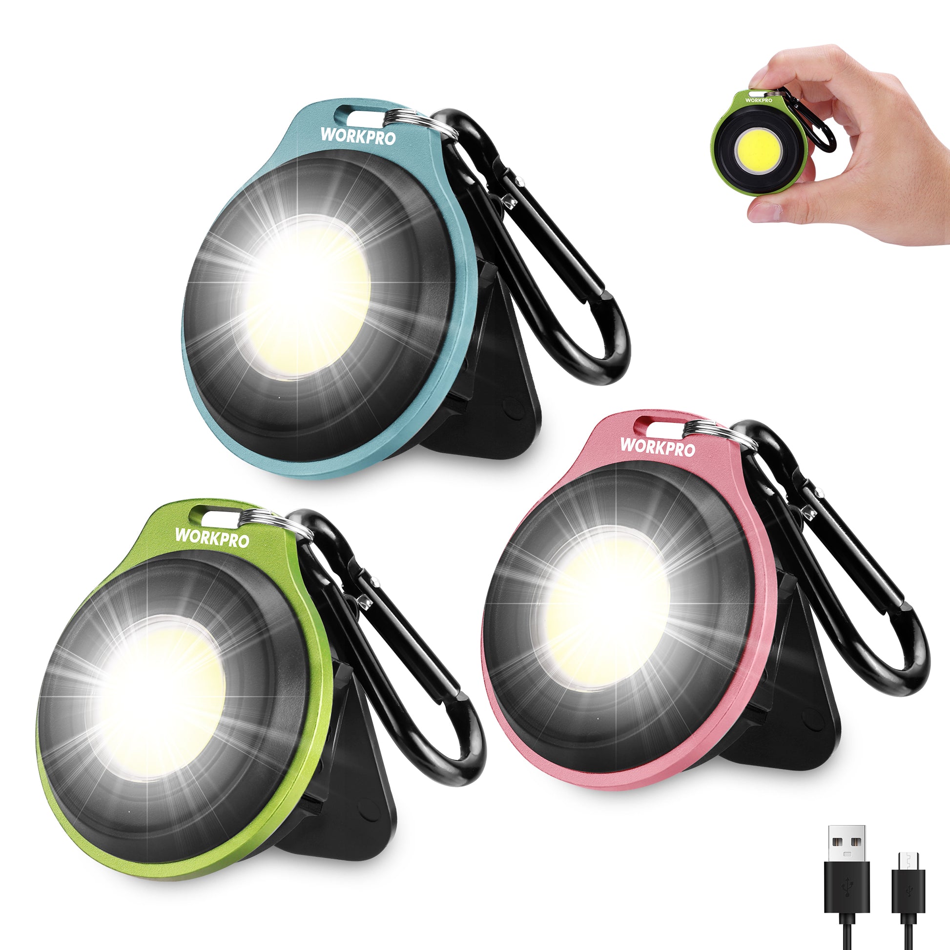 Workpro COB keychain work light innovation quality high-quality rechargeable mini flashlight with secure carabiner clip