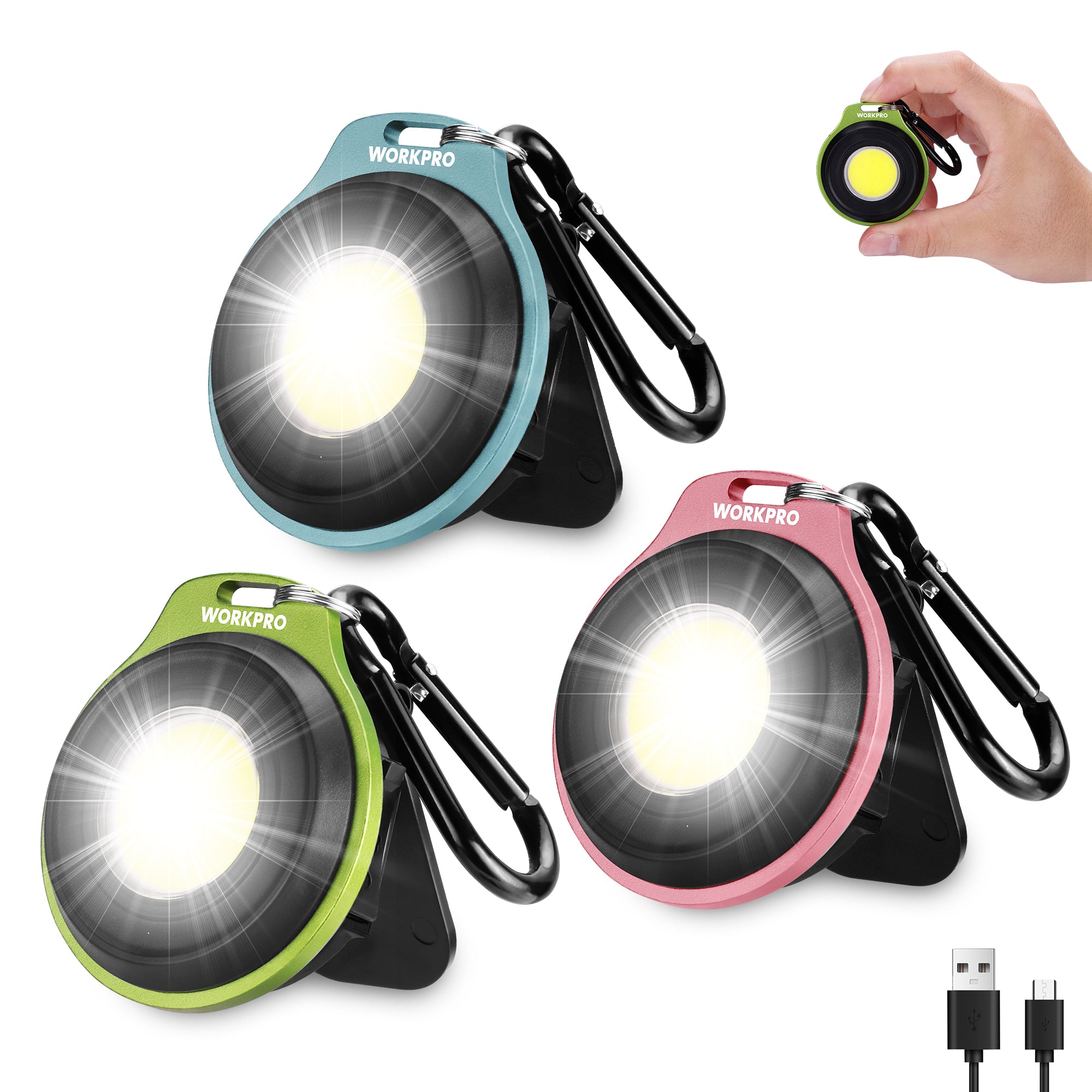 Workpro COB keychain work light innovation quality high-quality rechargeable mini flashlight with secure carabiner clip