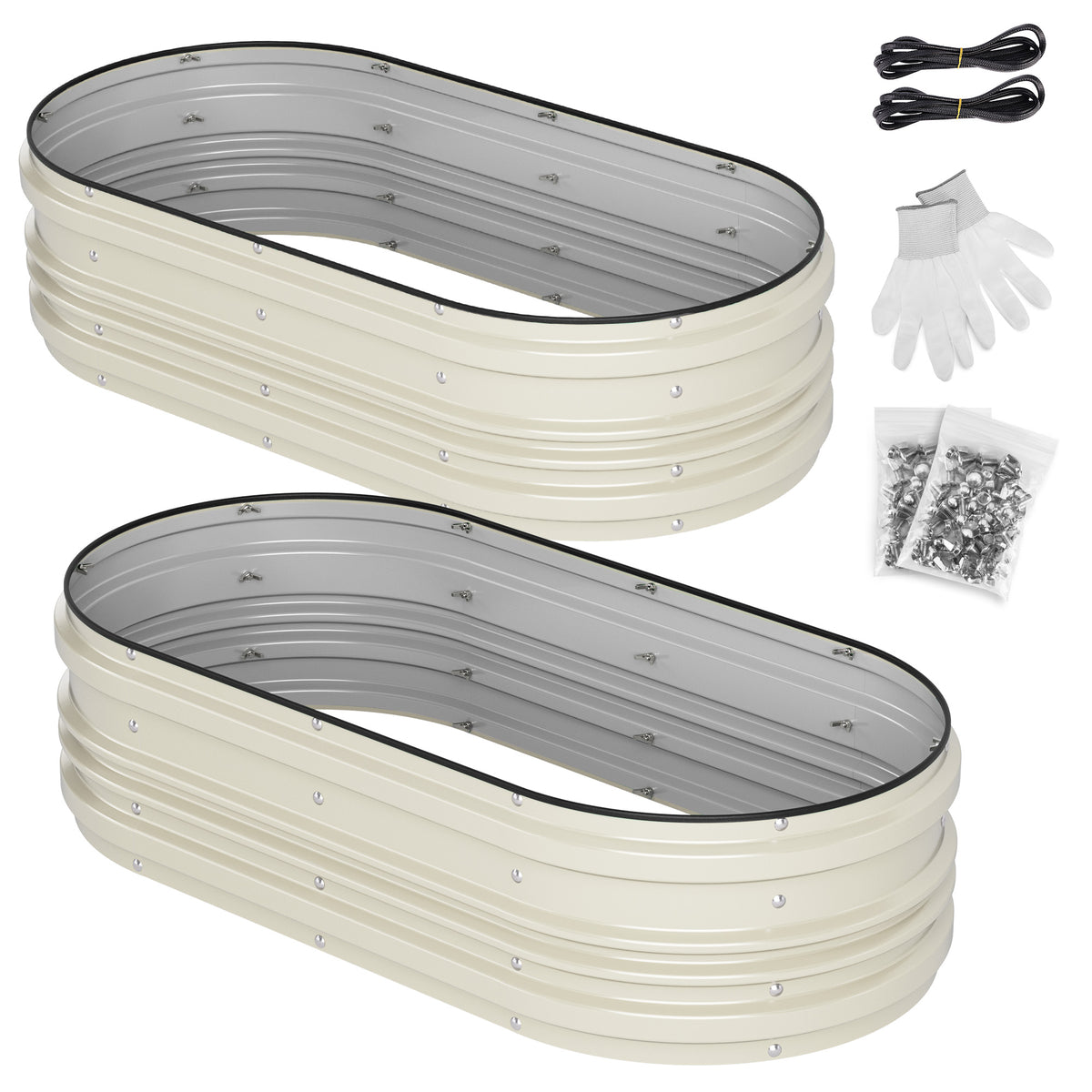 WORKPRO 4x2x1ft Galvanized Raised Garden Bed Set, Rust & Corrosion Protection, Easy Assembly, Safe Edge, Ideal for Vegetables & Flowers, White, 2 Pcs