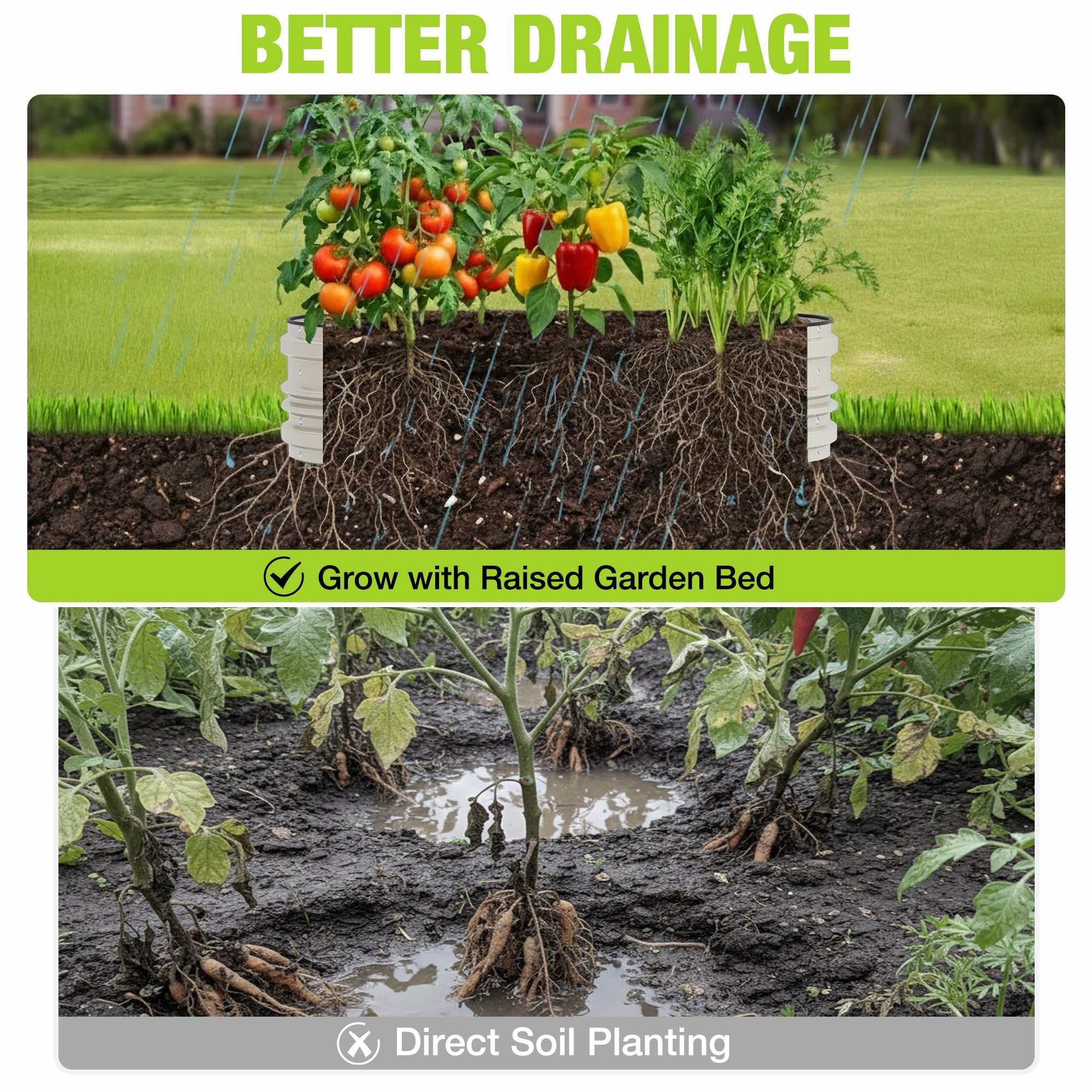 White raised garden bed showing open soil base with better drainage