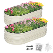 White double raised garden bed planter with flowering plants and included parts