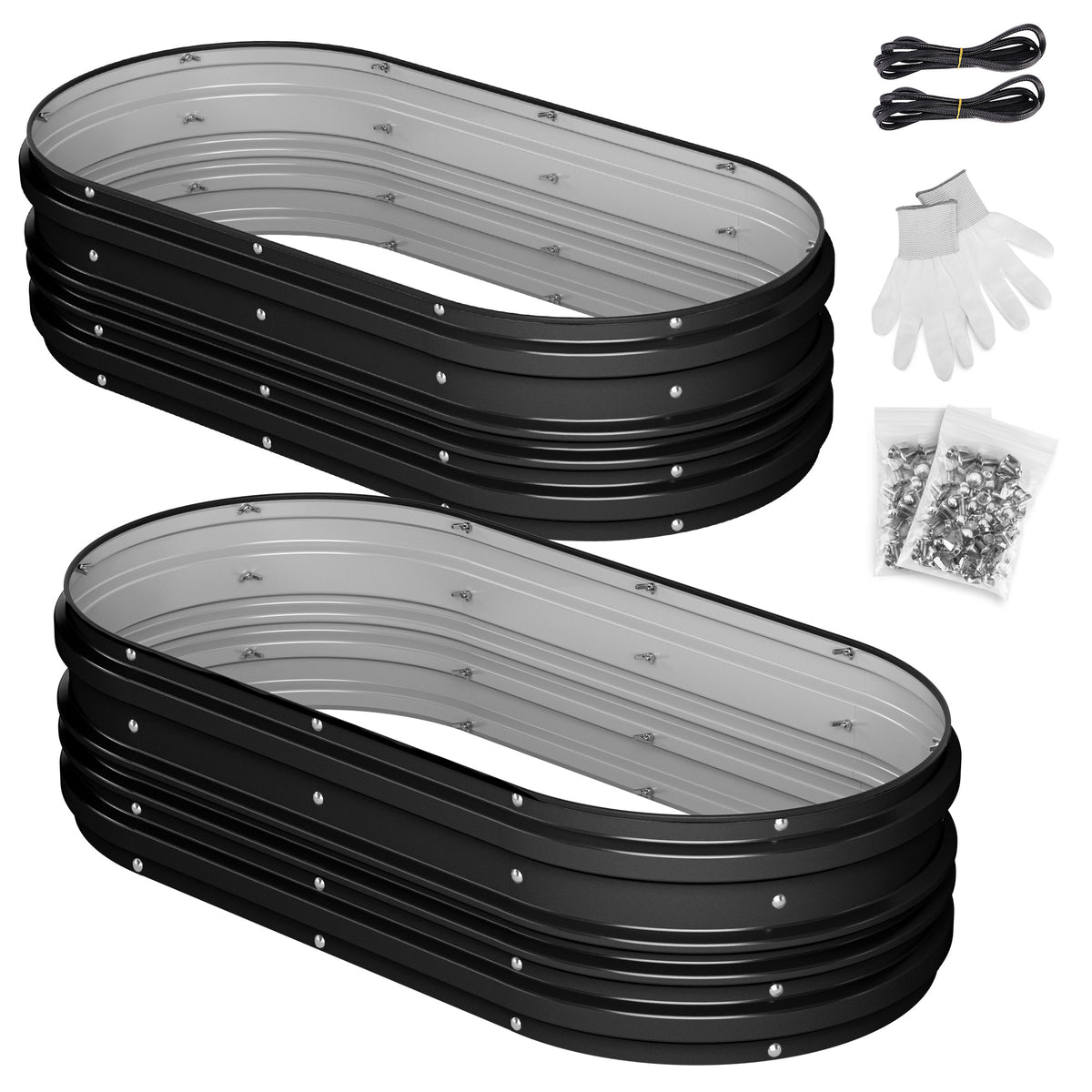 WORKPRO 4x2x1ft Galvanized Raised Garden Bed Set, Rust & Corrosion Protection, Easy Assembly, Safe Edge, Ideal for Vegetables & Flowers, Black, 2 Pcs