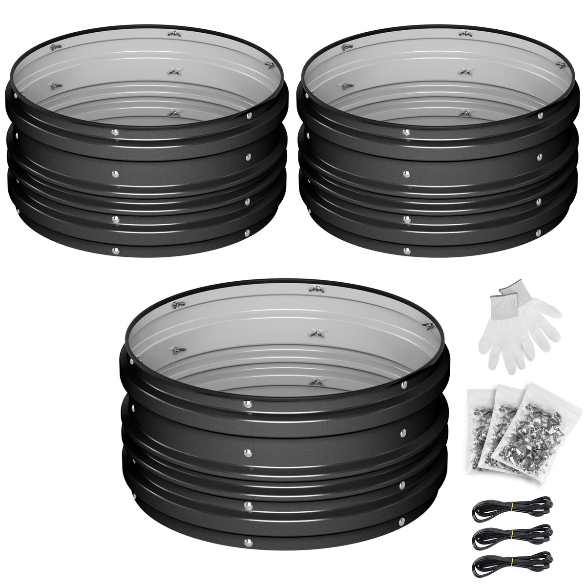 WORKPRO 3Pcs 2x2x1ft Galvanized Raised Garden Bed Set, Rust & Corrosion Protection, Easy Assembly, Safe Edge, Ideal for Vegetables & Flowers, Black