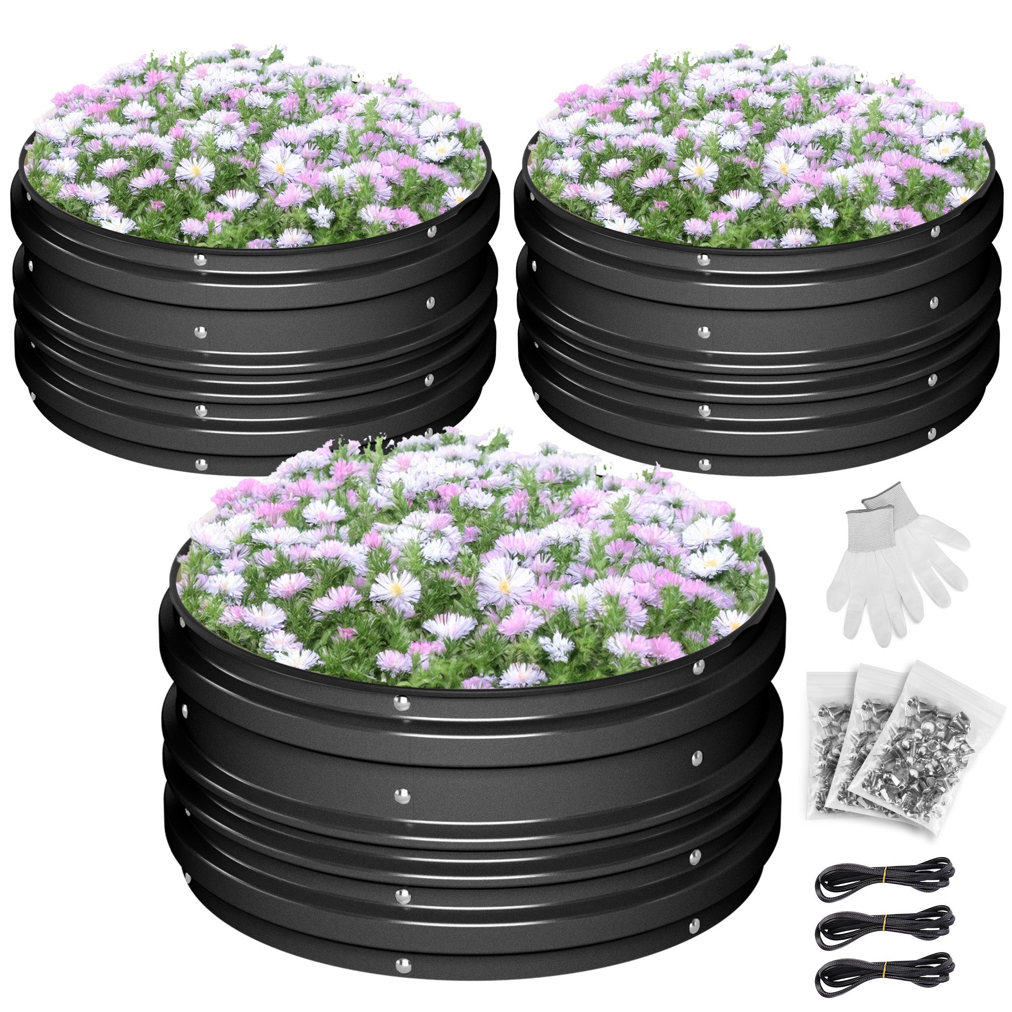 WORKPRO 3Pcs 2x2x1ft Galvanized Raised Garden Bed Set, Rust & Corrosion Protection, Easy Assembly, Safe Edge, Ideal for Vegetables & Flowers, Black