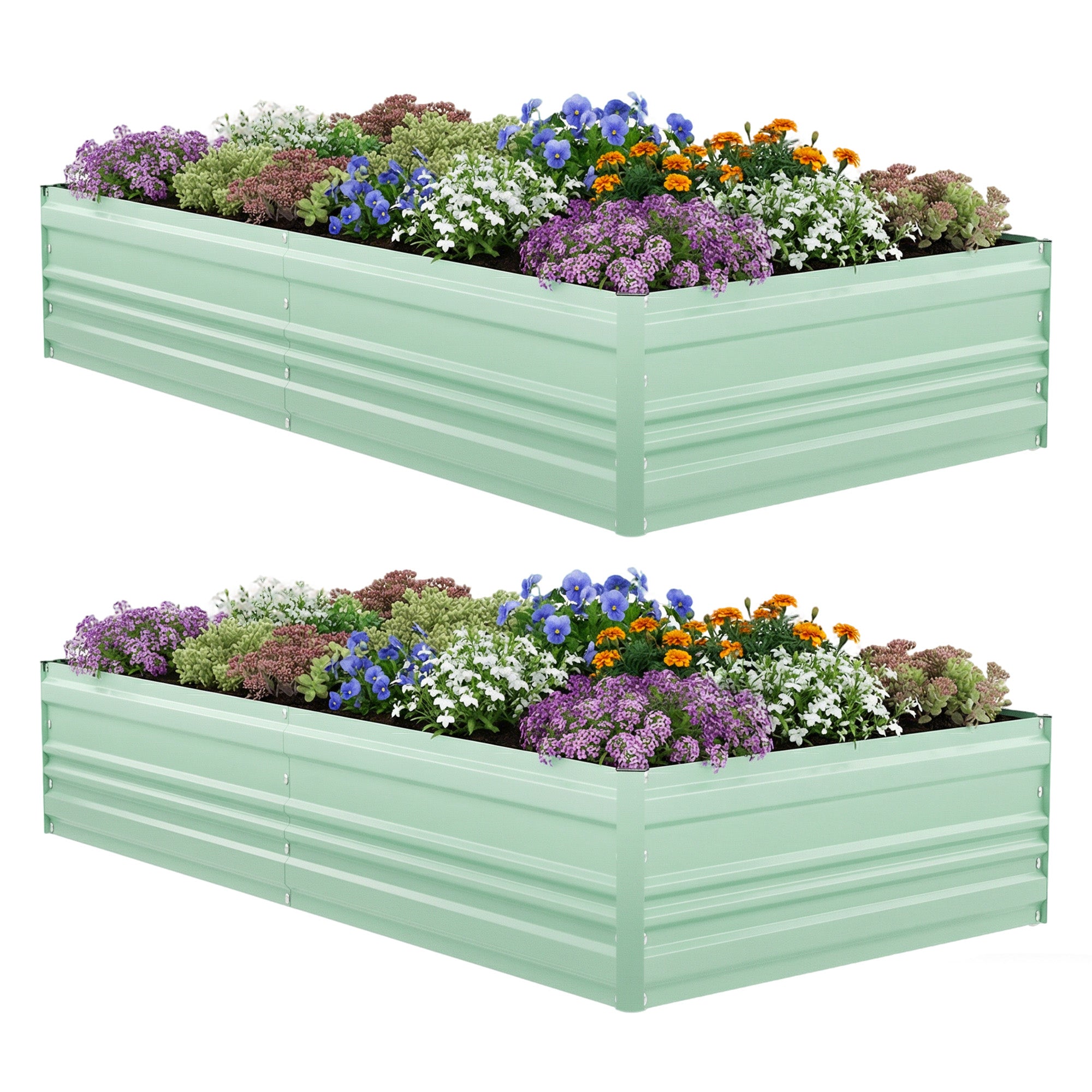 WORKPRO 7.5x4x1ft outdoor galvanized metal raised garden bed in green with rolled edges and protective caps