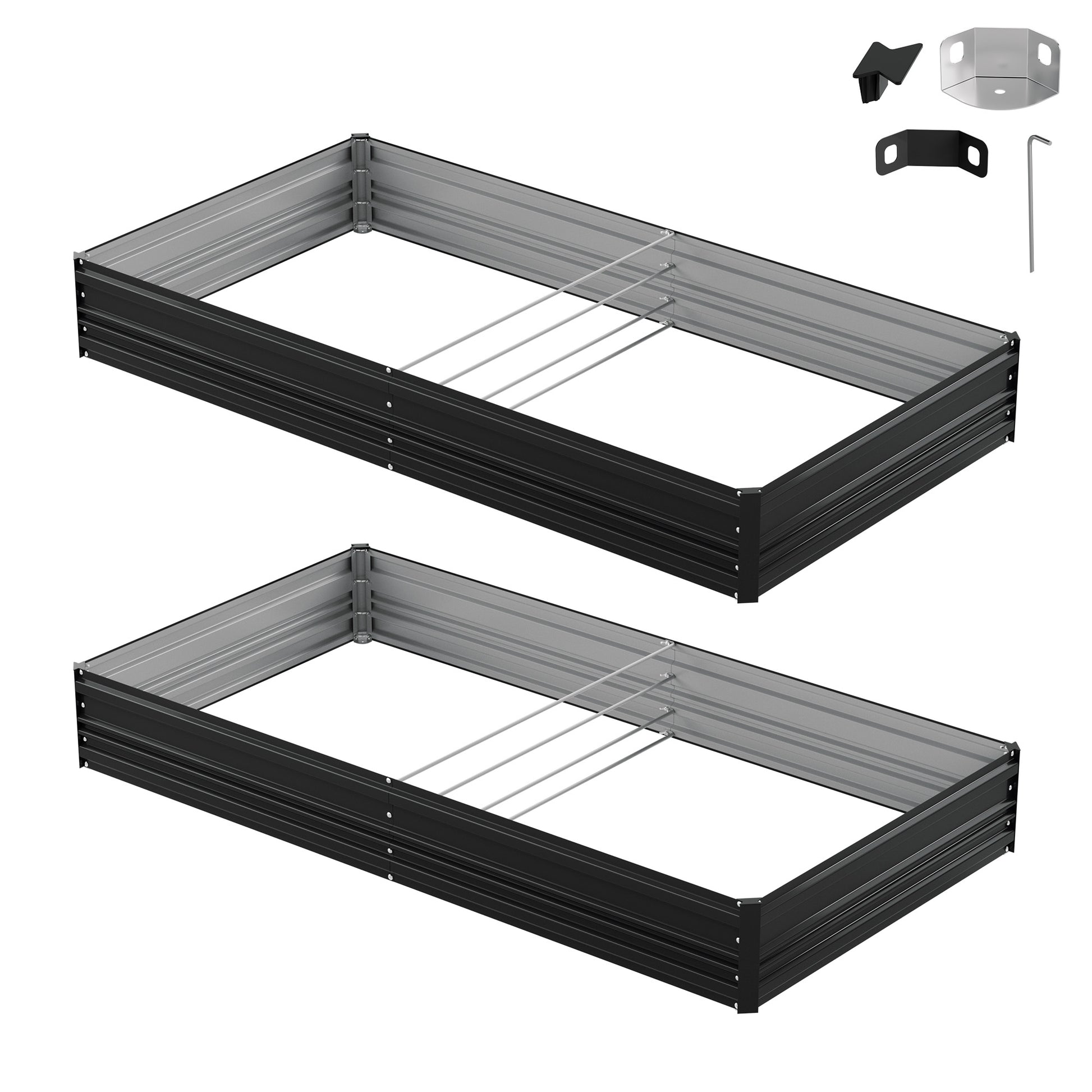 WORKPRO 7.5x4x1ft Outdoor Galvanized Metal Raised Garden Bed in black with secure, durable, convenient design