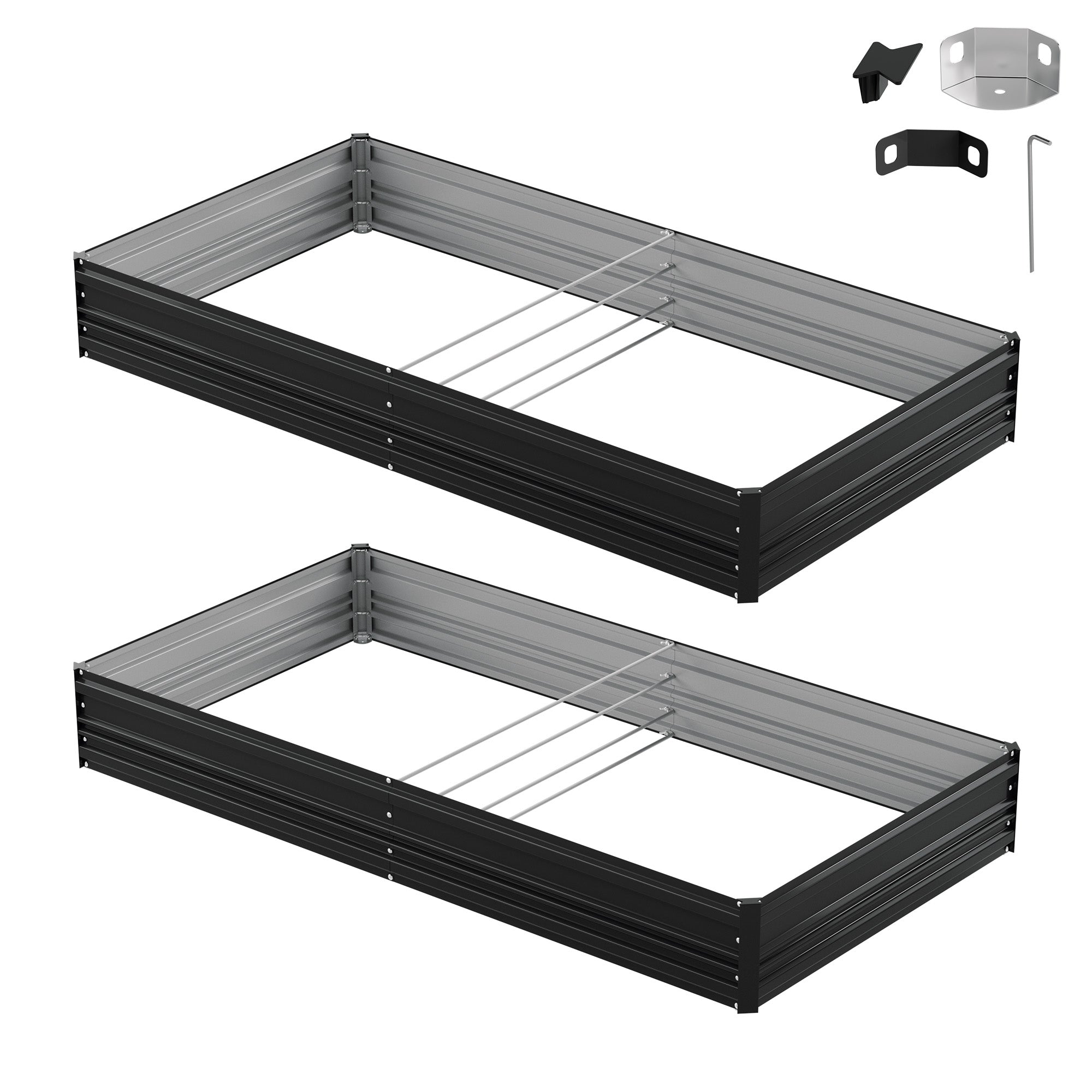 WORKPRO 7.5x4x1ft Outdoor Galvanized Metal Raised Garden Bed in black with secure, durable, convenient design